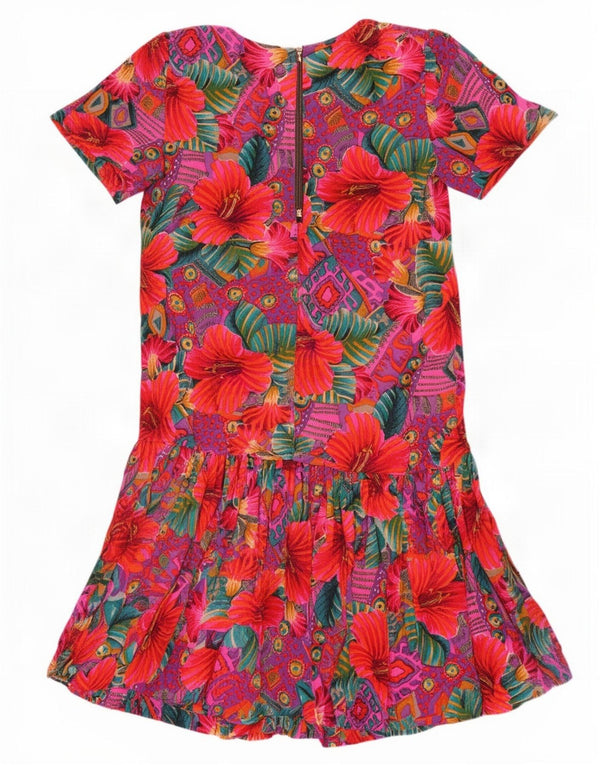 Vestido vintage feminino linha A UK 12 médio floral multicolorido