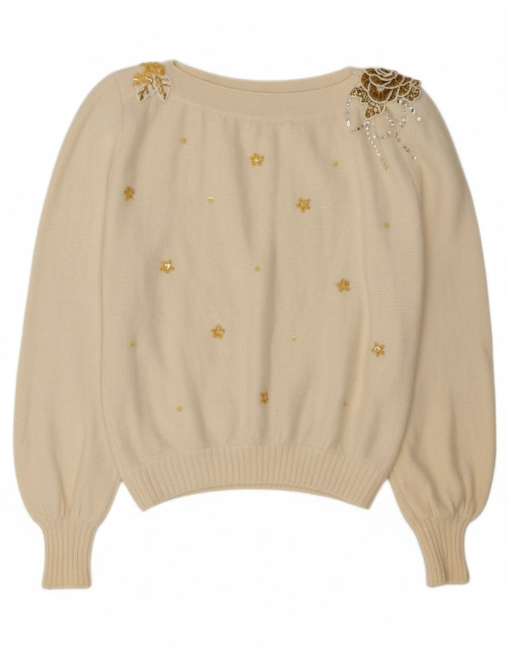 Suéter feminino VINTAGE com gola canoa IT 44 médio off white