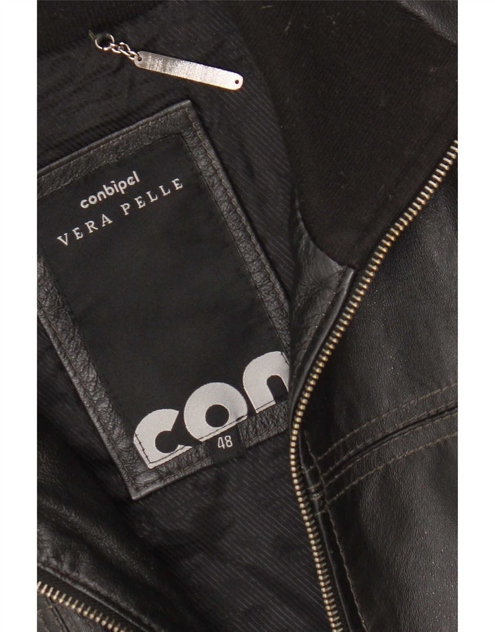 Jaqueta bomber feminina de couro Conbipel IT 48 XL preta colorblock