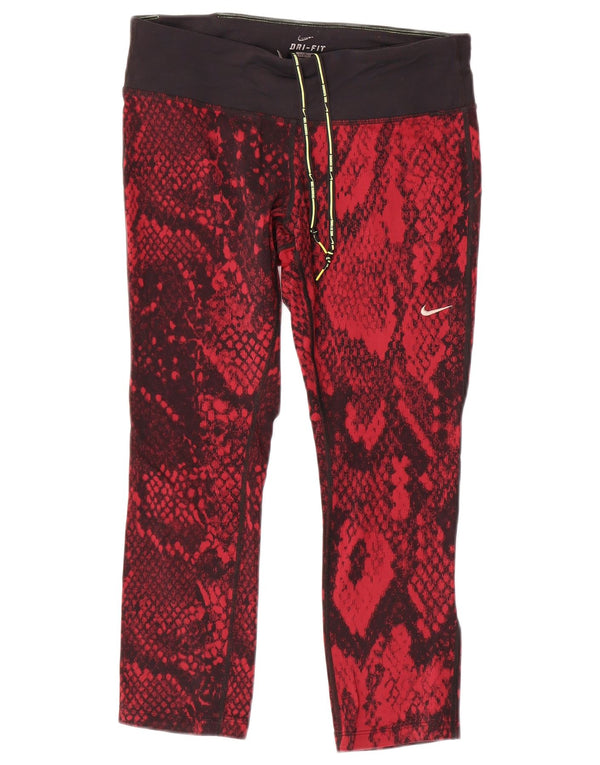 Nike Womens Dri Fit Crop Leggings Reino Unido 14 Médio Vermelho Animal Print Nylon