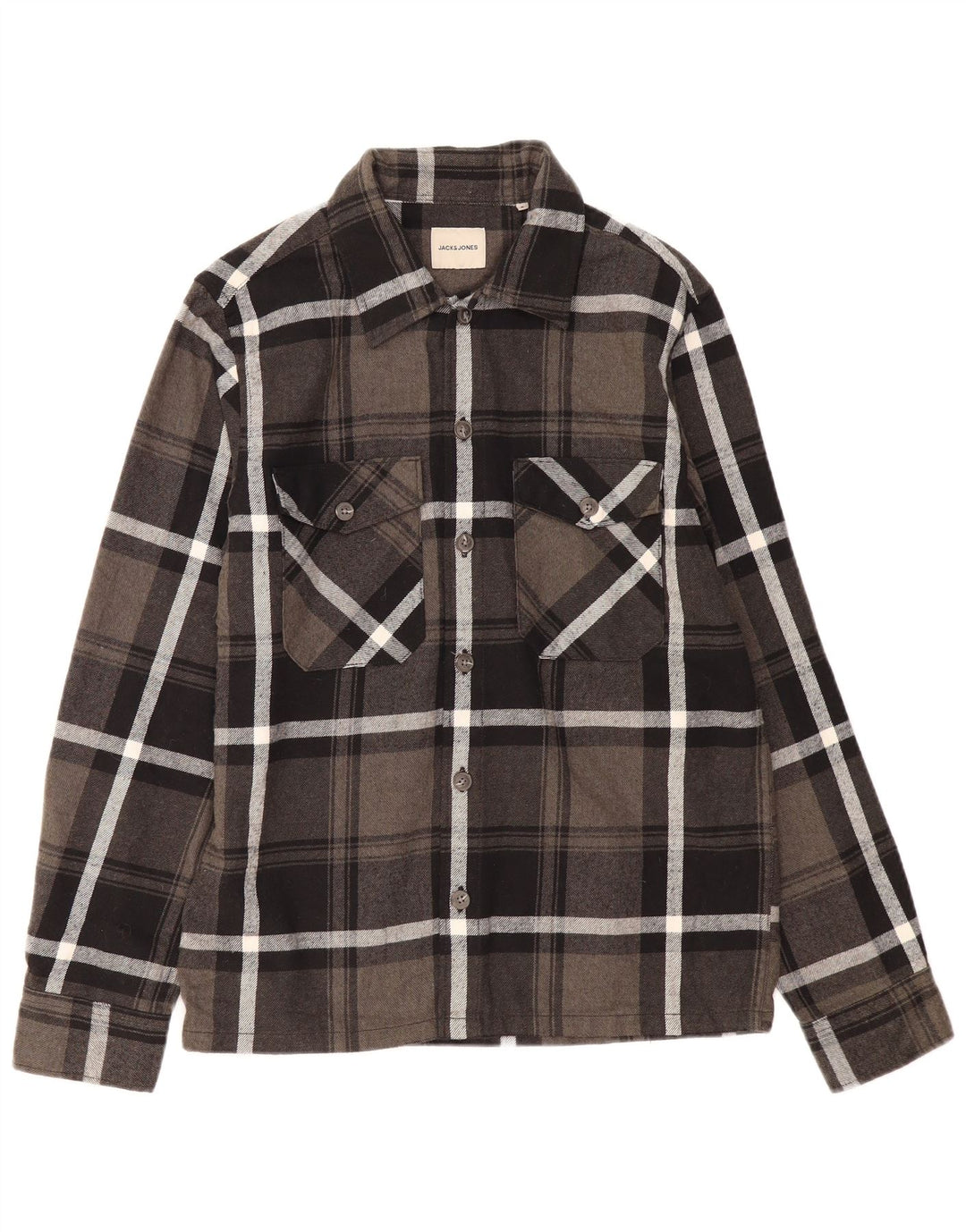 Camisa masculina de flanela Jack & Jones pequena cinza xadrez algodão