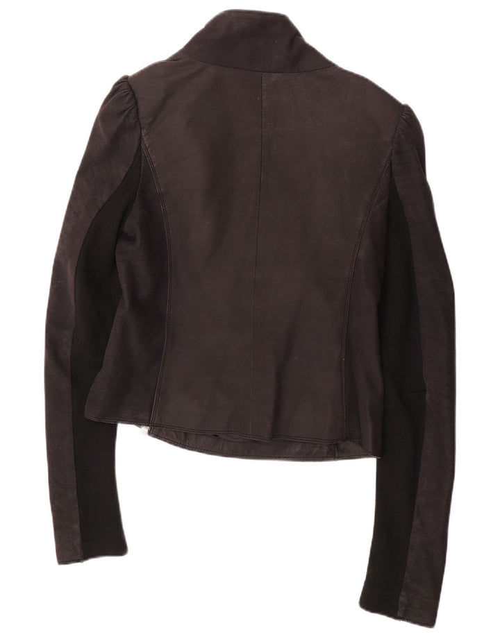 Jaqueta All Saints feminina de couro Racer UK 12 couro preto médio