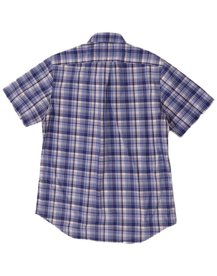 Camisa masculina de manga curta Ralph Lauren algodão xadrez azul médio
