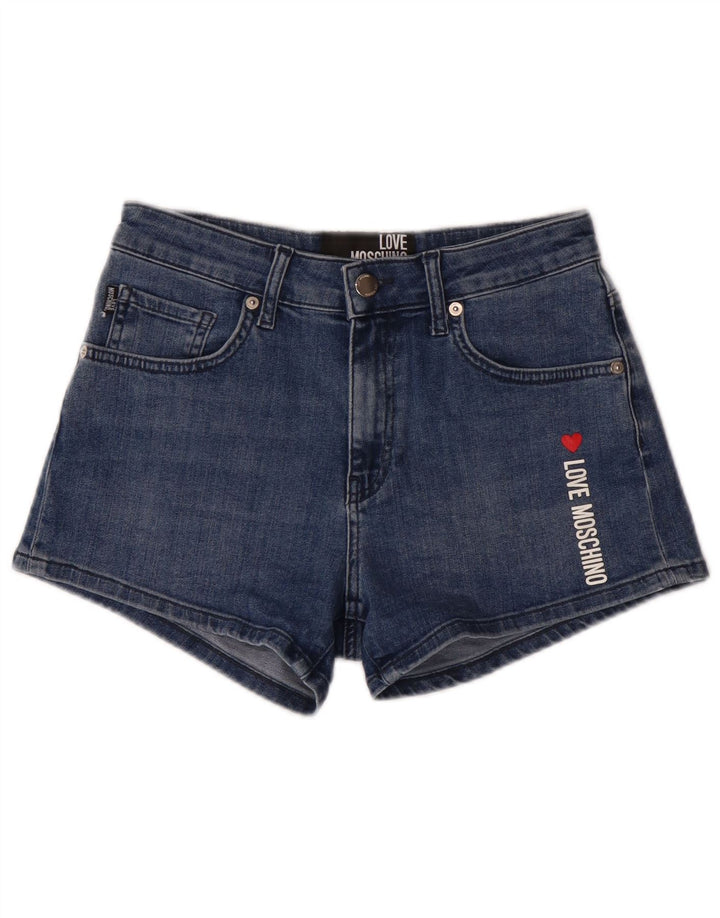 Shorts jeans feminino gráfico Moschino W28 algodão azul médio
