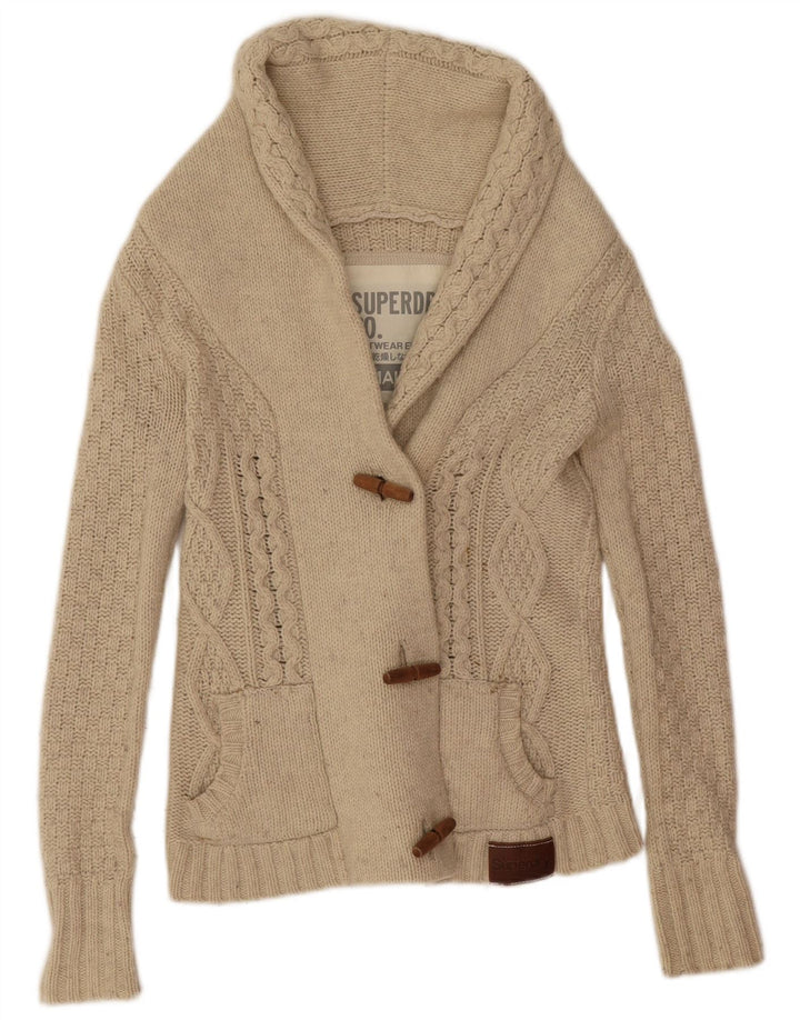 Suéter cardigã feminino Superdry Reino Unido 10 lã bege pequena