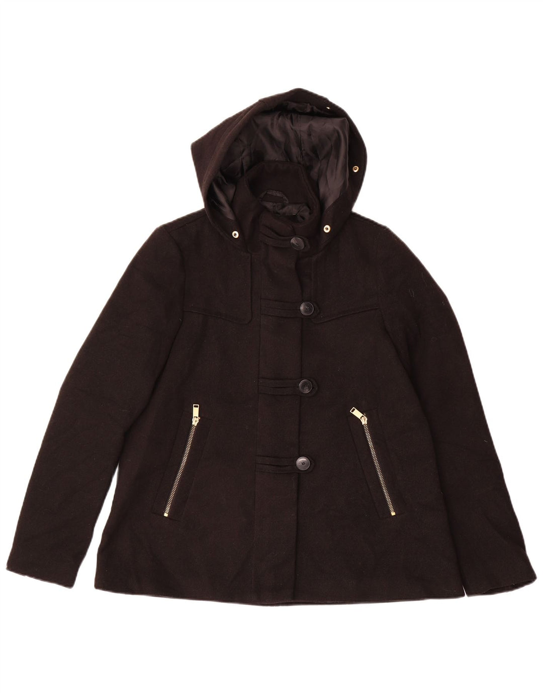 Jaqueta bomber com capuz feminina Zara UK 6 XS poliéster preto