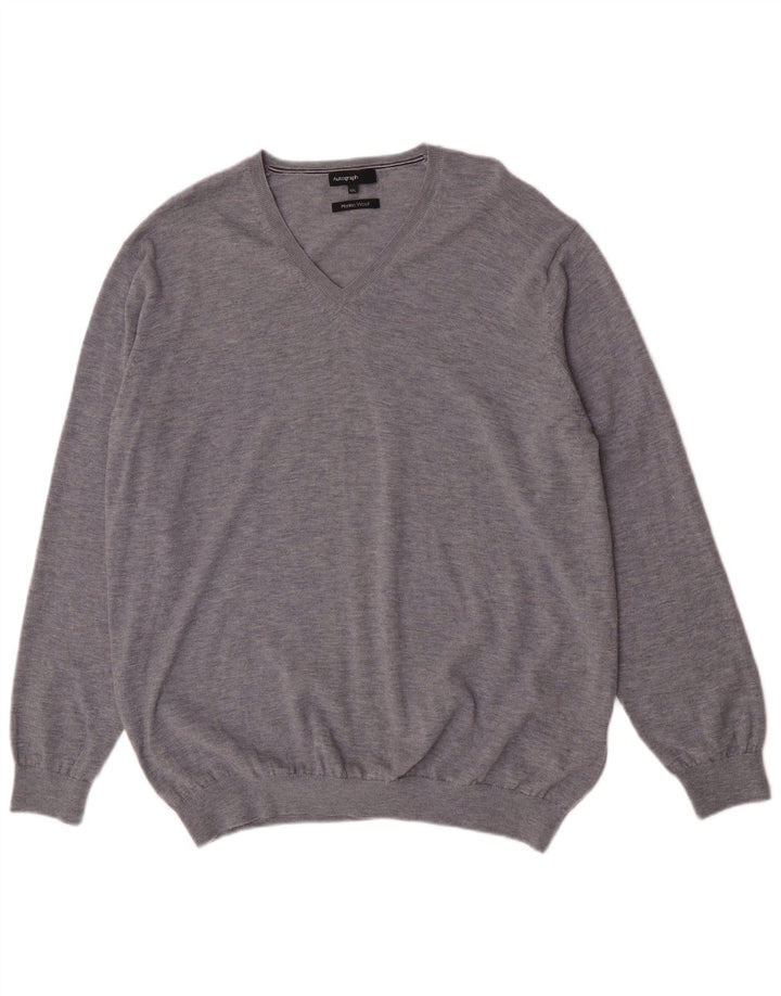 Suéter masculino Marks & Spencer Autograph com decote em V 2XL lã cinza