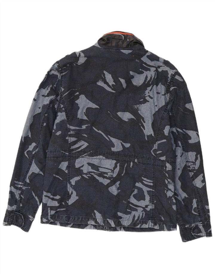 Jaqueta militar masculina SUPERDRY Reino Unido 40 grande algodão camuflado azul marinho