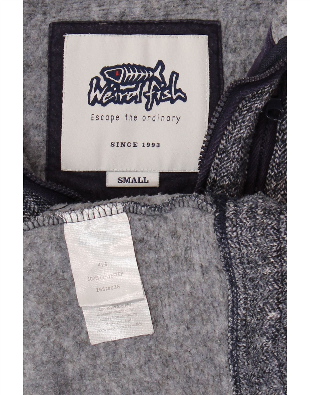 WEIRD FISH Suéter masculino com zíper e gola em espinha pequeno azul marinho