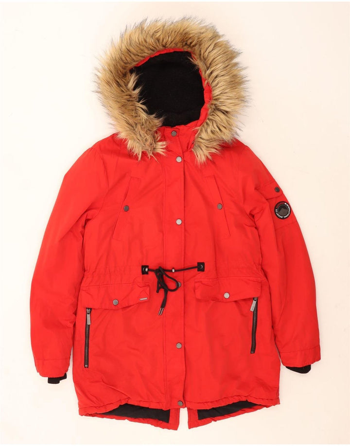 Jaqueta Parka com capuz feminina Superdry UK 14 grande poliéster vermelho