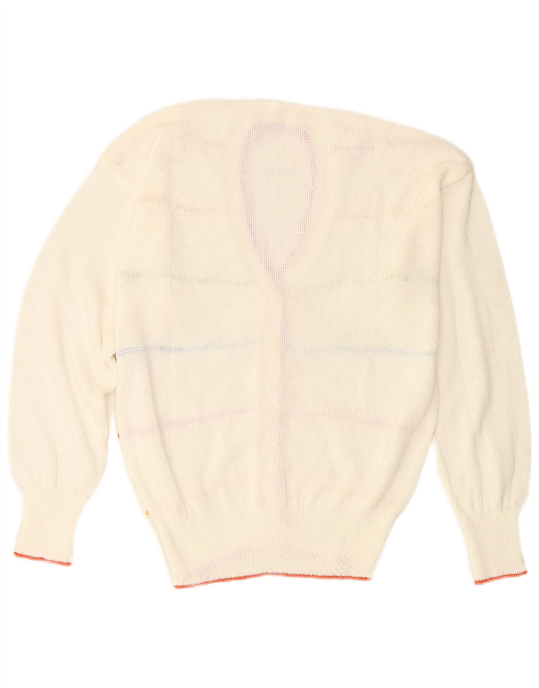 Suéter cardigã feminino vintage Reino Unido 12 listrado branco médio