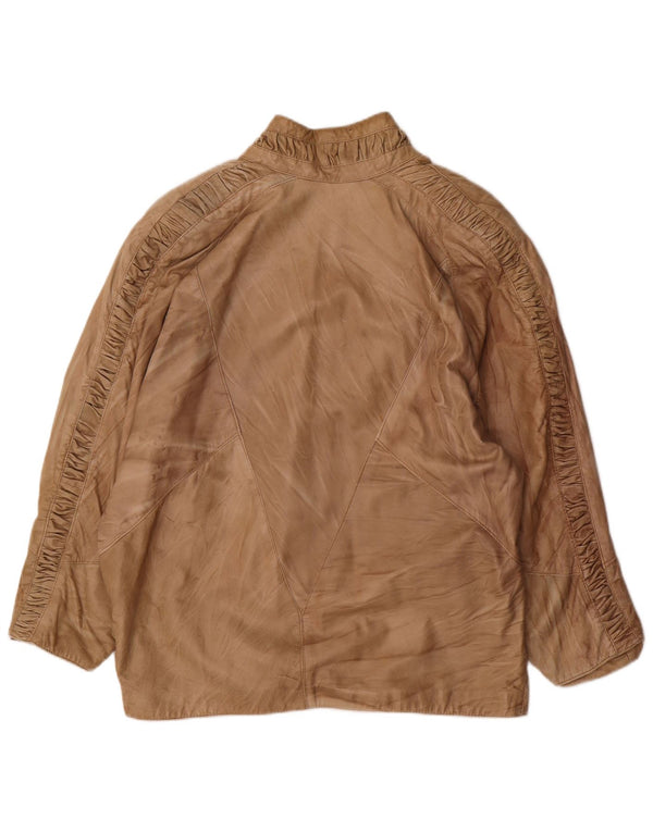 Jaqueta de couro oversized feminina vintage UK 18 XL bege