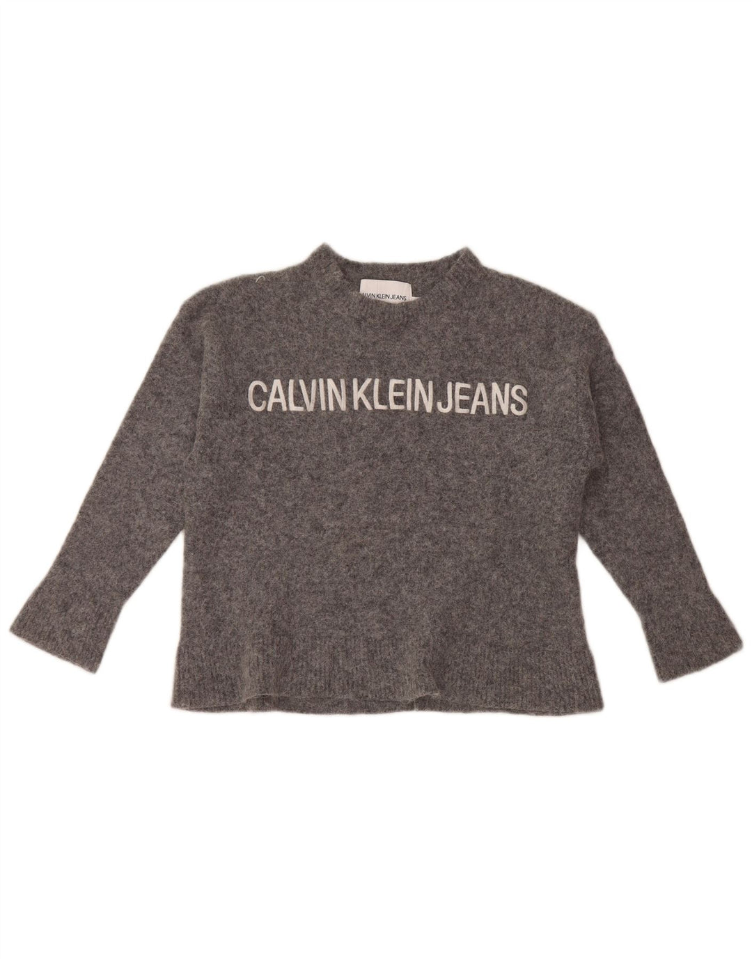 Suéter feminino Calvin Klein com gola redonda 9-10 anos grande cinza poliamida