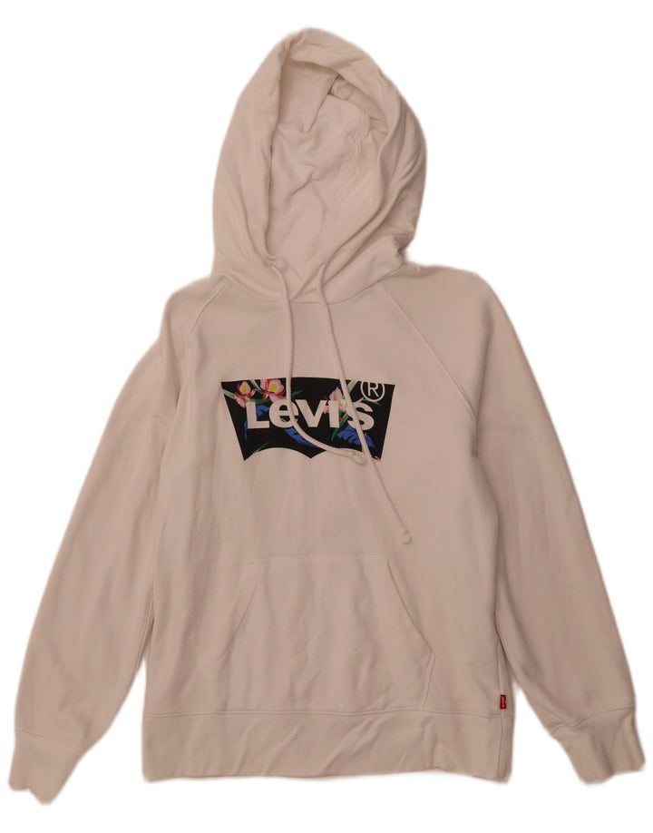 Suéter com capuz gráfico feminino LEVI'S UK 6 XS algodão branco