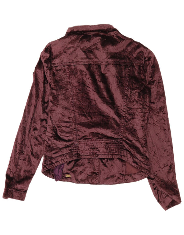 Sessenta Mulheres Crop Velvet Bomber Jacket UK 14 Grande Algodão Marrom