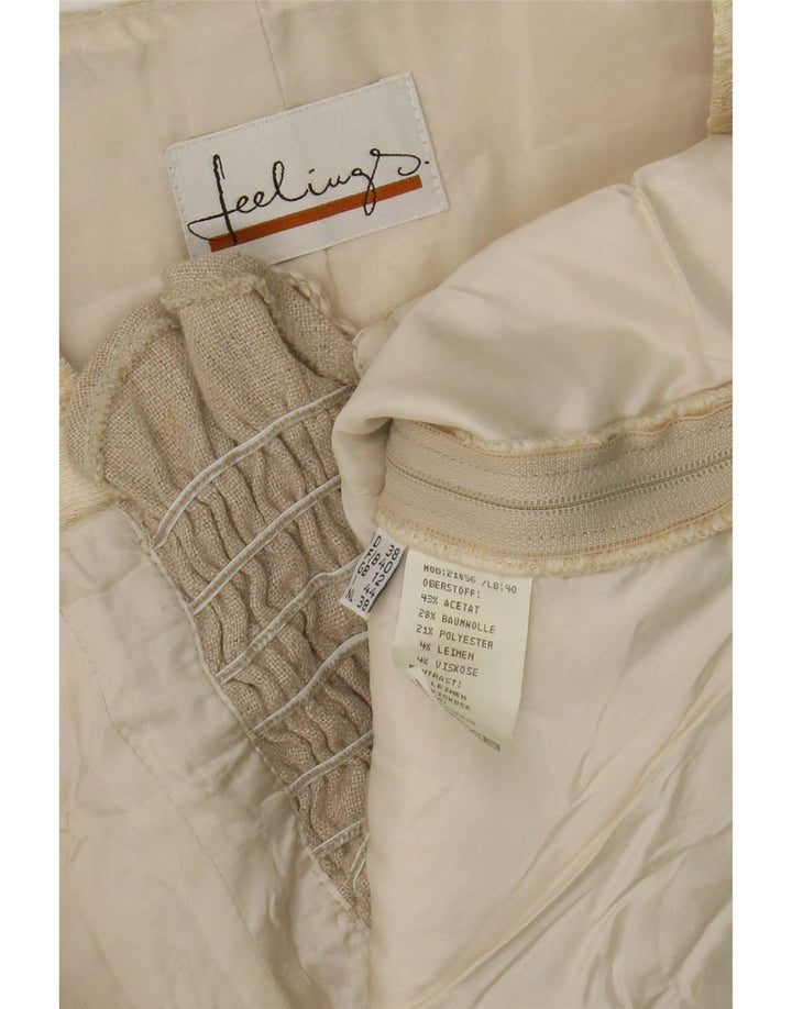 Top curto feminino vintage UK 12 acetato listrado bege médio