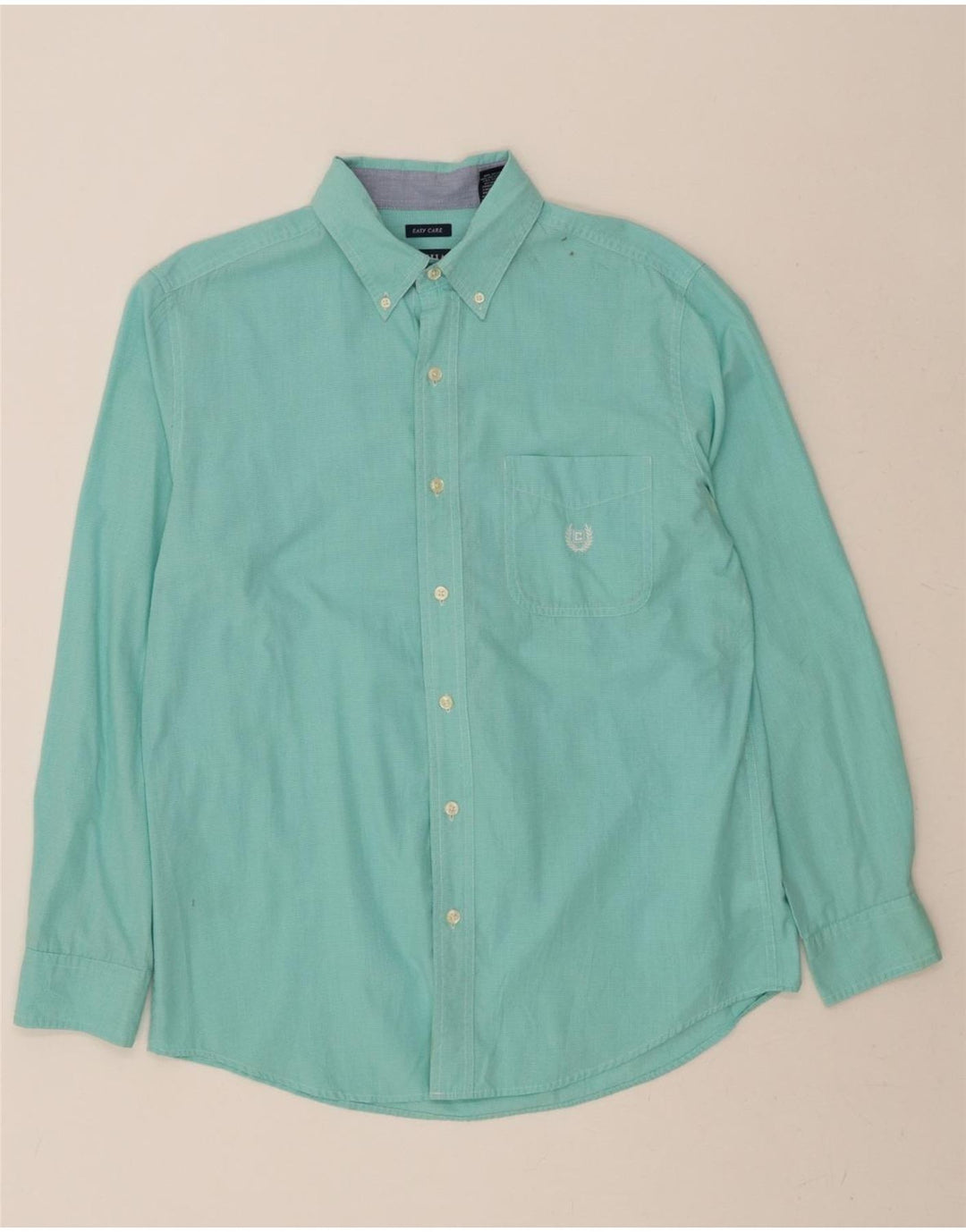 CHAPS Mens Easy Care Shirt Medium Turquoise Check Cotton Vintage Chaps and Second-Hand Chaps from Messina Hembry 