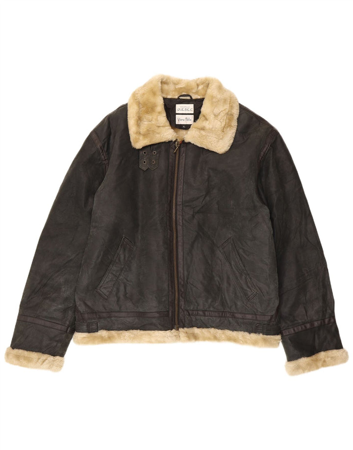 Jaqueta masculina Shearling Quebec Reino Unido 42 XL couro preto