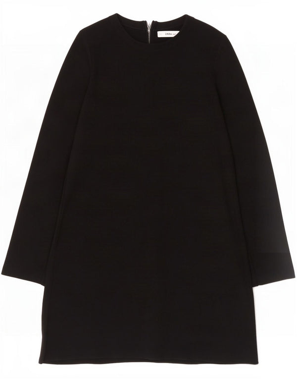 Zara Vestido feminino manga comprida Shift UK 14 médio preto viscose
