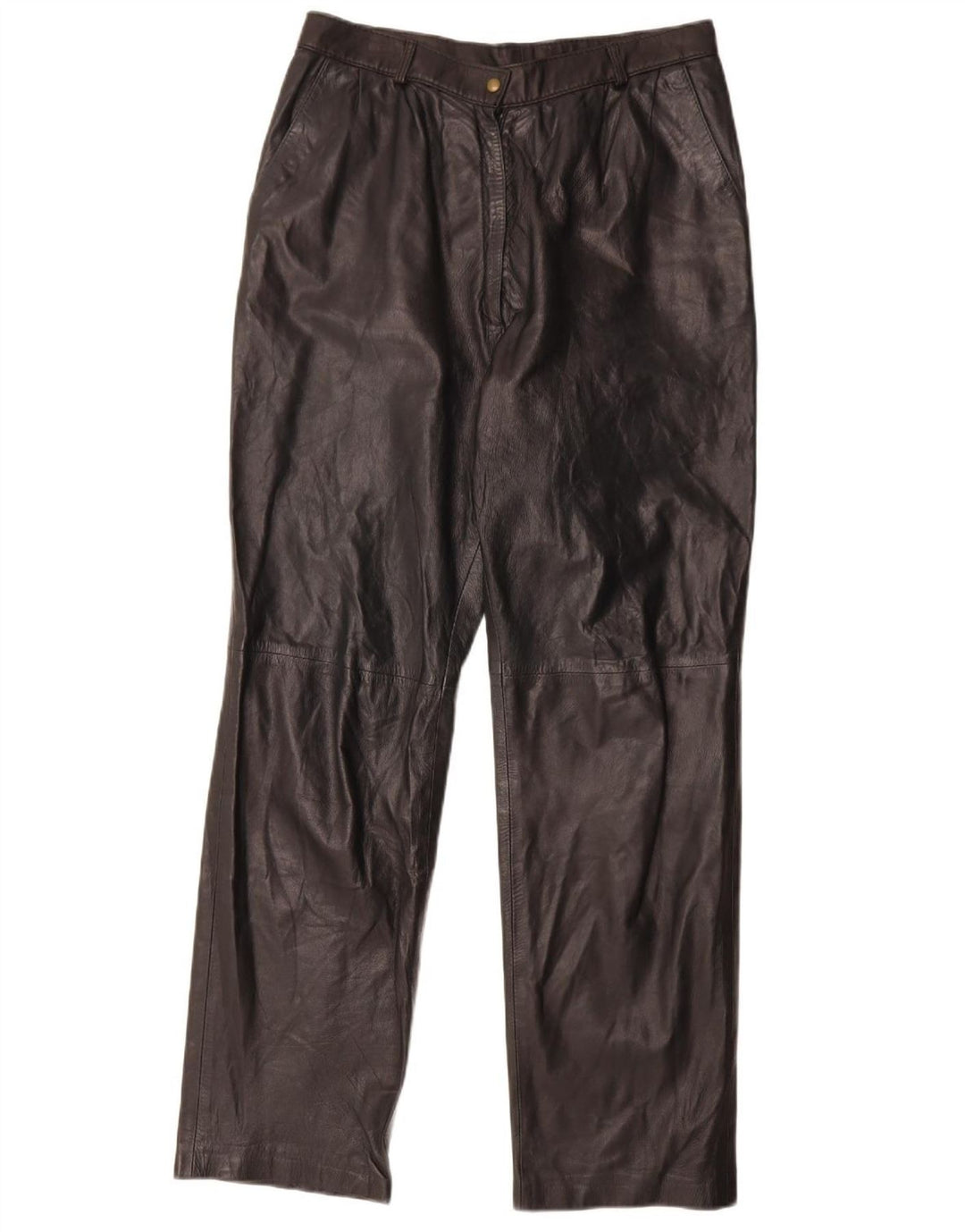 Calça feminina vintage de couro reto W29 L30 preta