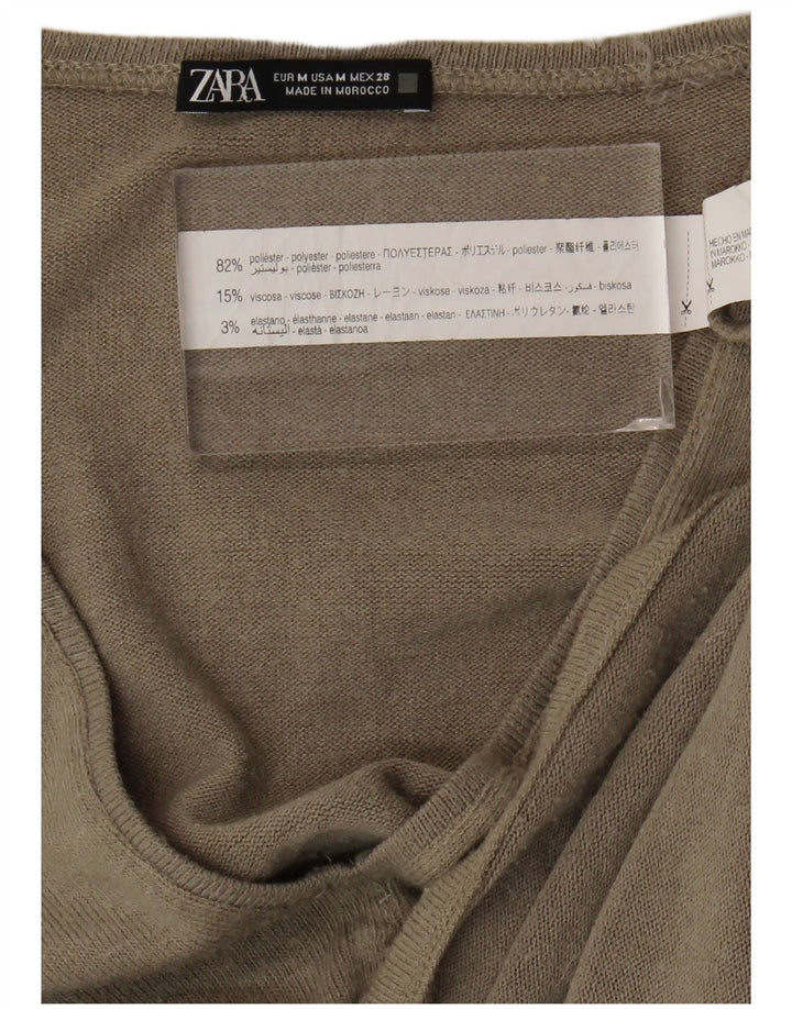 Zara Top feminino oversized manga comprida UK 12 poliéster bege médio
