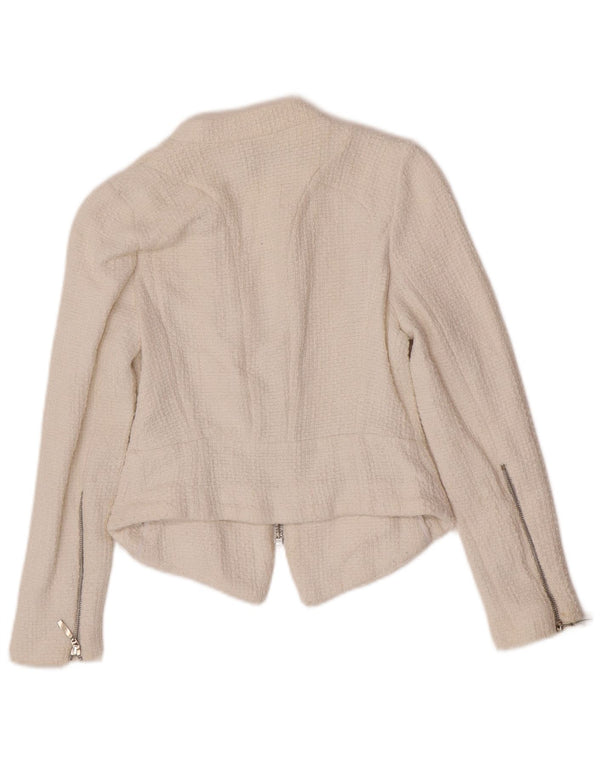 Zara Womens Crop Blazer Jacket UK 8 pequeno algodão branco