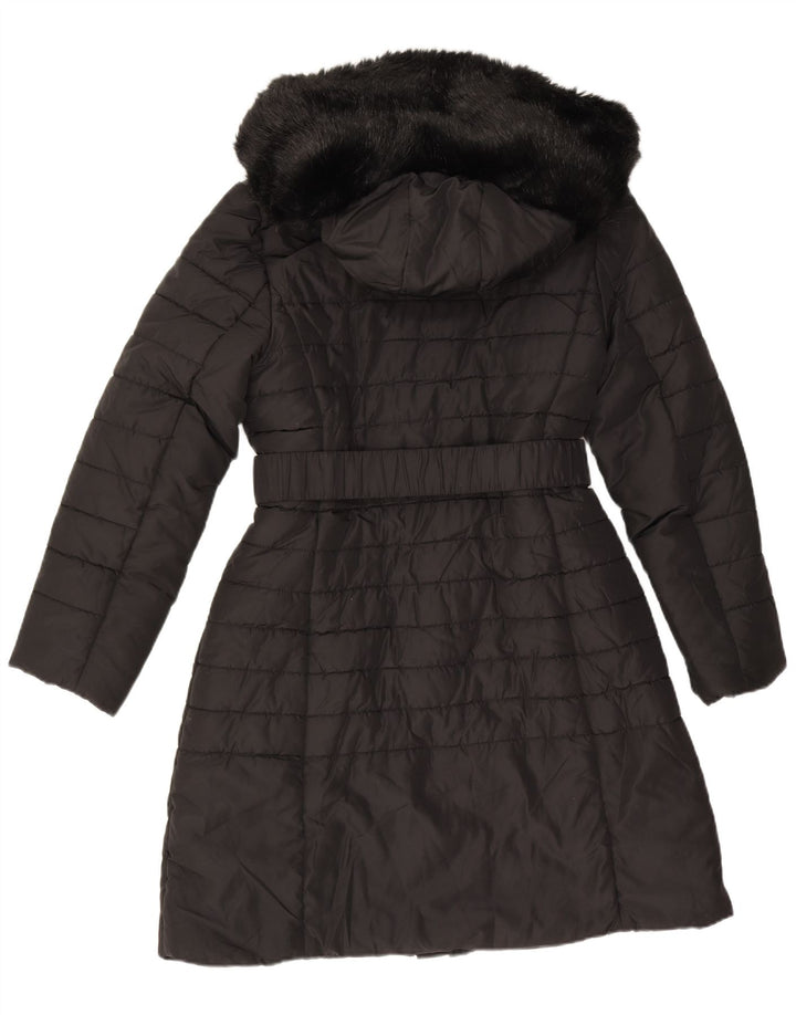 Casaco acolchoado com capuz feminino French Connection UK 12 poliéster preto médio