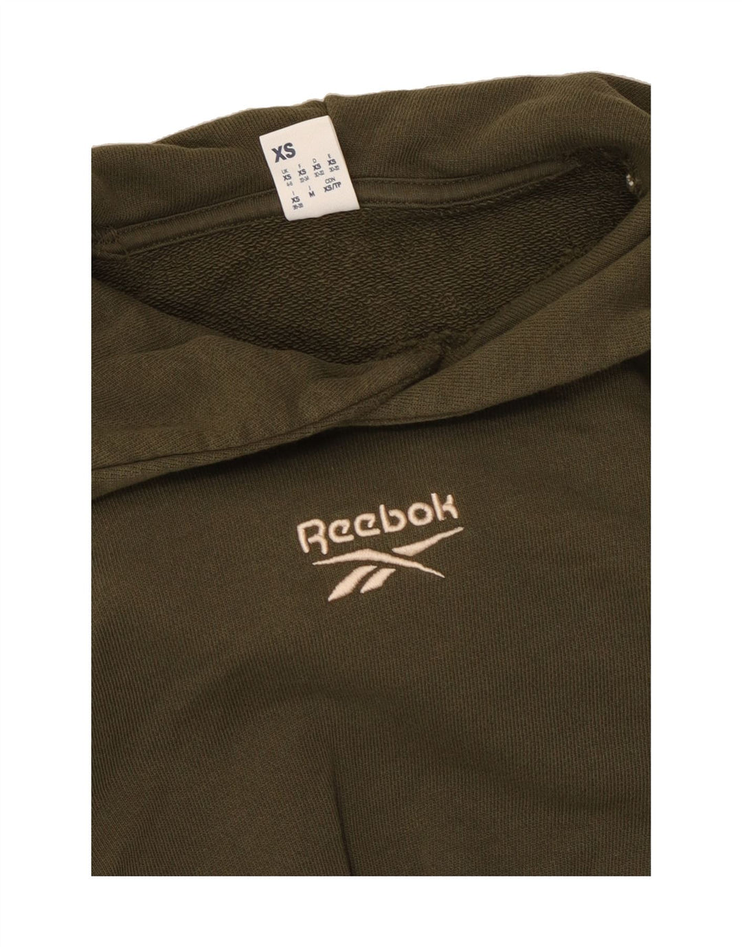 REEBOK Womens Crop Hoodie Jumper UK 4/6 XS Khaki Cotton Vintage Reebok and Second-Hand Reebok from Messina Hembry 