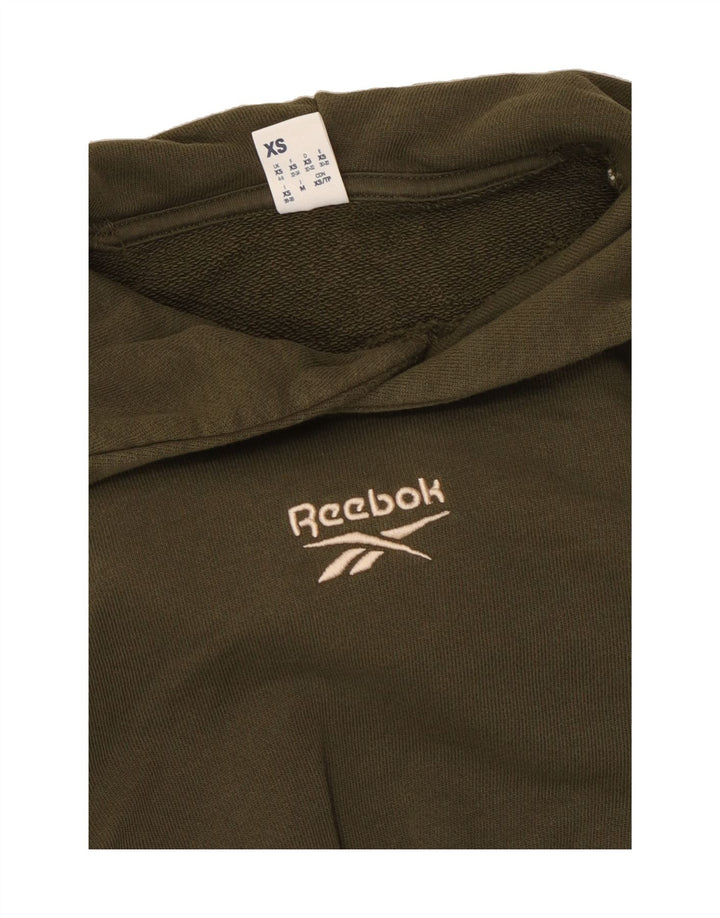 REEBOK Womens Crop Hoodie Jumper UK 4/6 XS Khaki Cotton Vintage Reebok and Second-Hand Reebok from Messina Hembry 