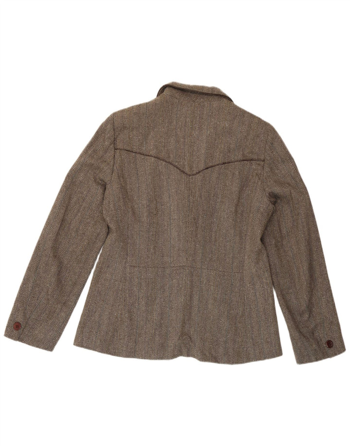 Jaqueta blazer feminina Marella com 3 botões Reino Unido 16 grande marrom espinha de peixe viscose