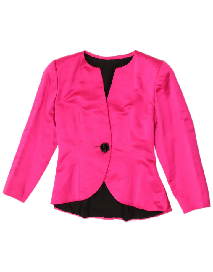 Jaqueta blazer feminina vintage com 1 botão Reino Unido 10 rosa pequena