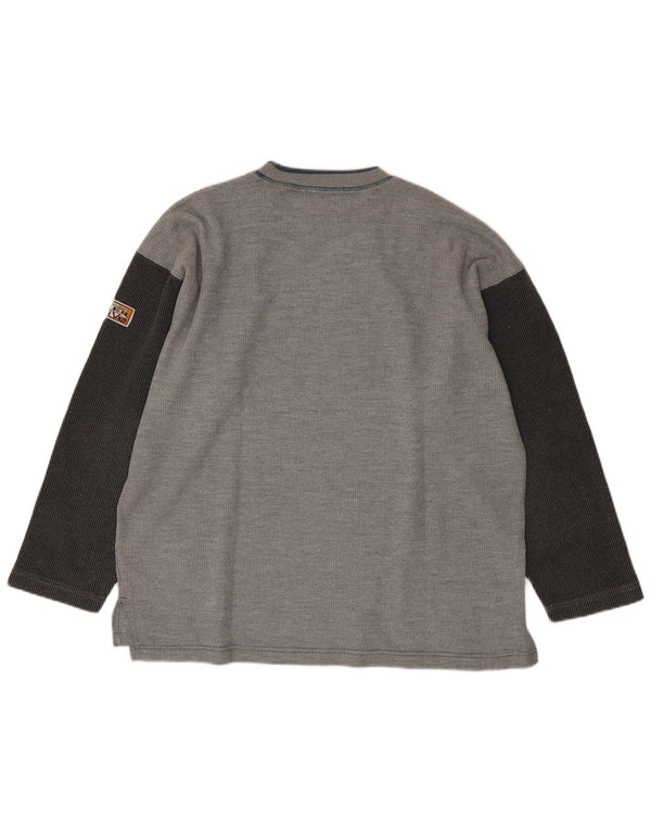 Lee Mens Graphic Top Manga Longa Grande Algodão Colorblock Cinza