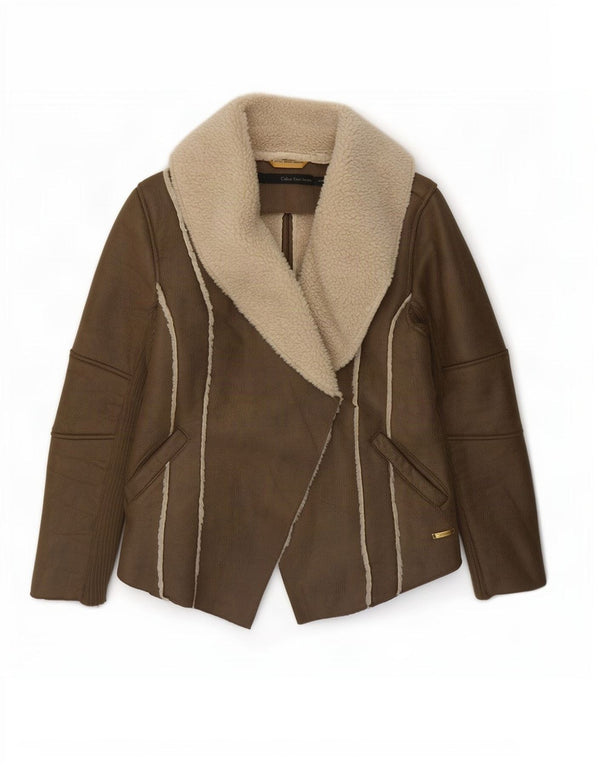 Jaqueta feminina Sherpa Calvin Klein Jeans Reino Unido 14 poliéster marrom médio
