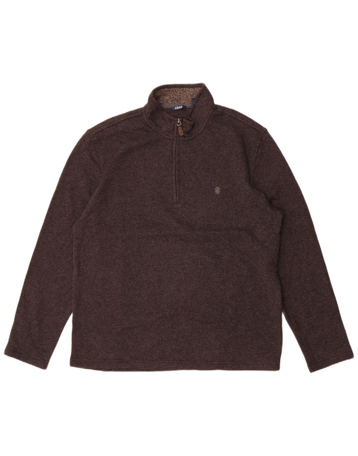 Suéter masculino Izod com zíper e gola em poliéster cinza grande