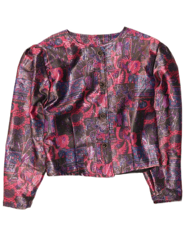 Jaqueta blazer feminina vintage com 4 botões UK 16 grande floral multicolorida