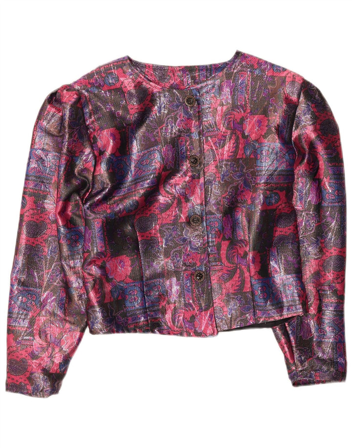 Jaqueta blazer feminina vintage com 4 botões UK 16 grande floral multicolorida