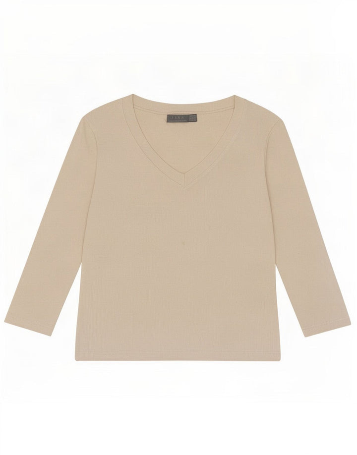 Zara Top curto feminino manga 3/4 Reino Unido 12 médio branco