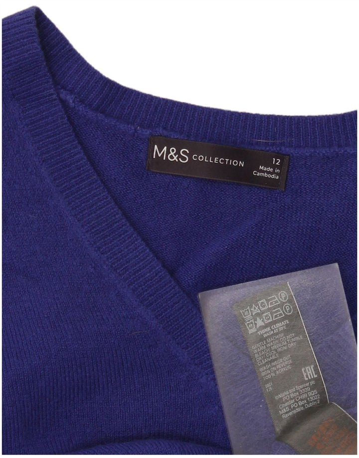 Suéter feminino Marks & Spencer com decote em V Reino Unido 12 acrílico azul médio