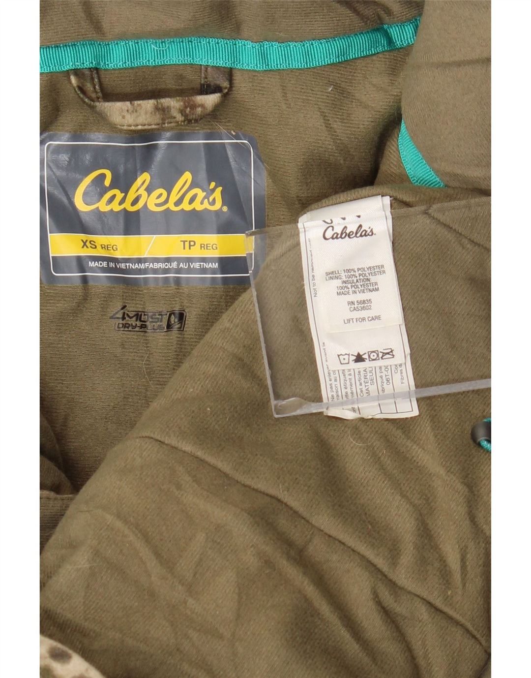 Jaqueta corta-vento feminina grande da CABELA'S Reino Unido 6 XS camuflagem cáqui