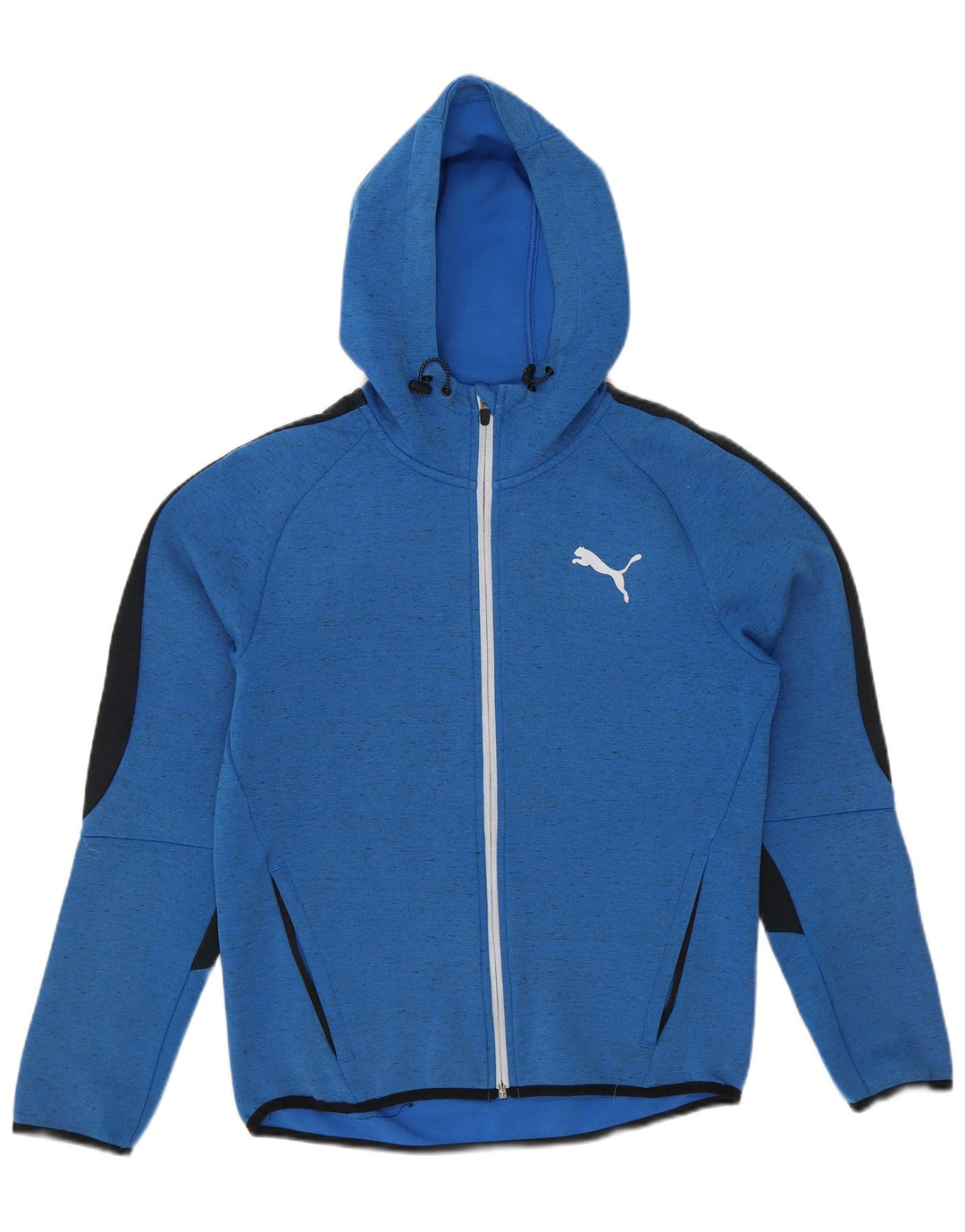 Suéter masculino PUMA com capuz e zíper pequeno azul colorblock algodão