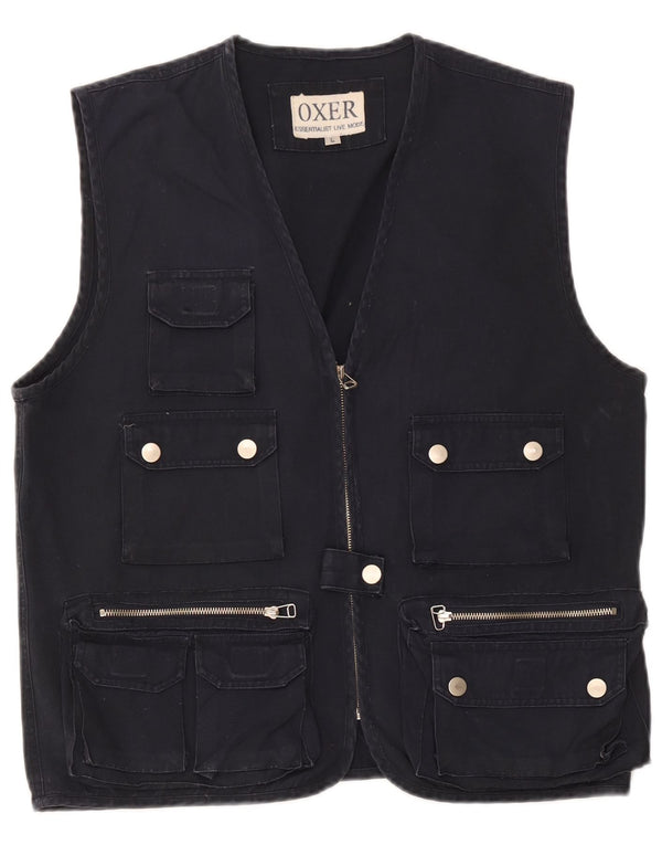 Colete utilitário masculino OXER UK 40 grande algodão azul marinho