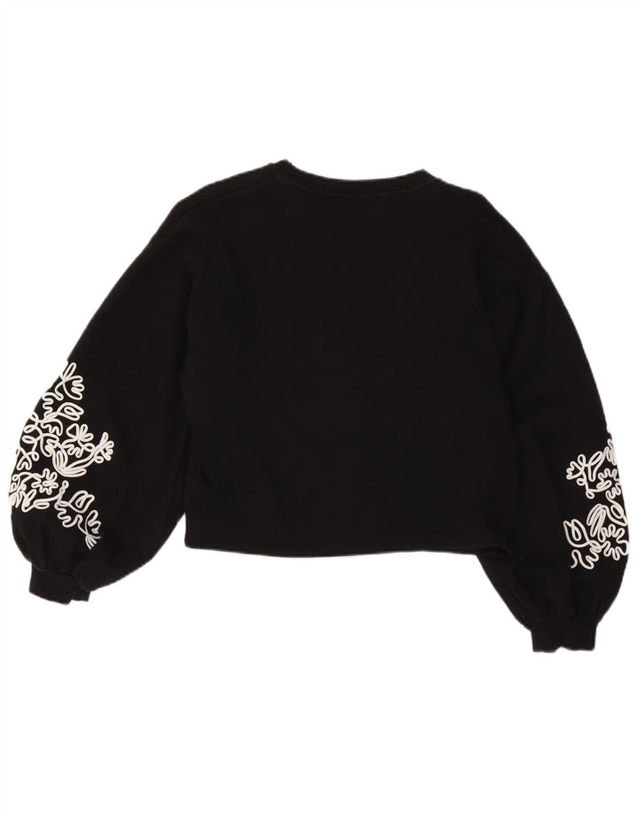 Zara Womens Crop Oversized Moletom Jumper Reino Unido 10 Pequeno Preto Floral