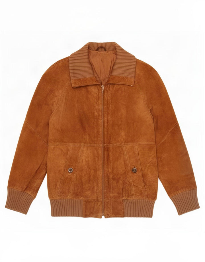Jaqueta bomber masculina vintage de camurça IT 46 pequena bege