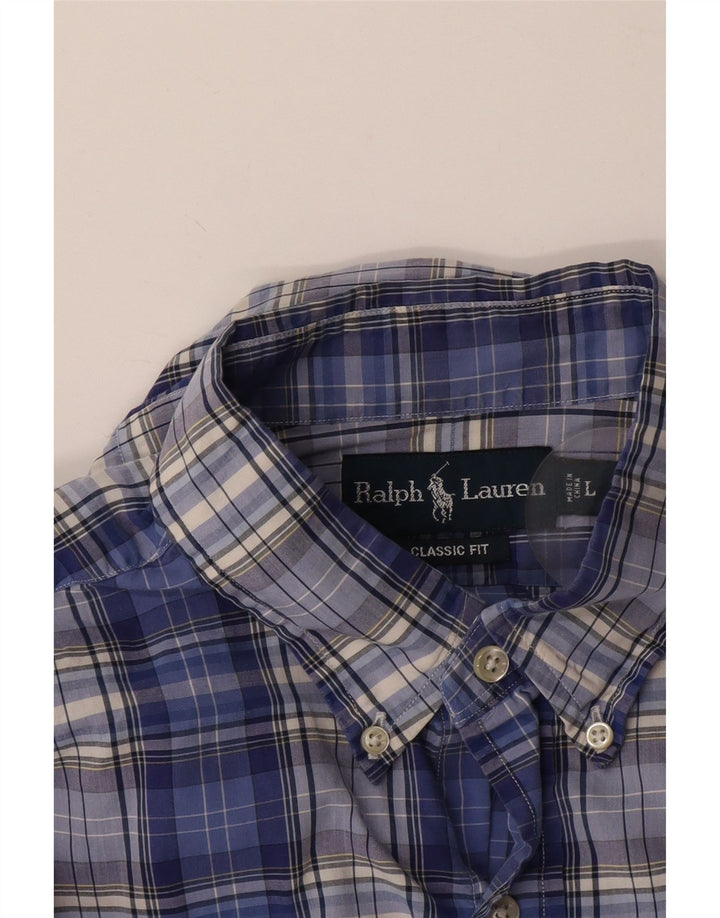 Camisa masculina Ralph Lauren Classic Fit grande algodão xadrez azul marinho