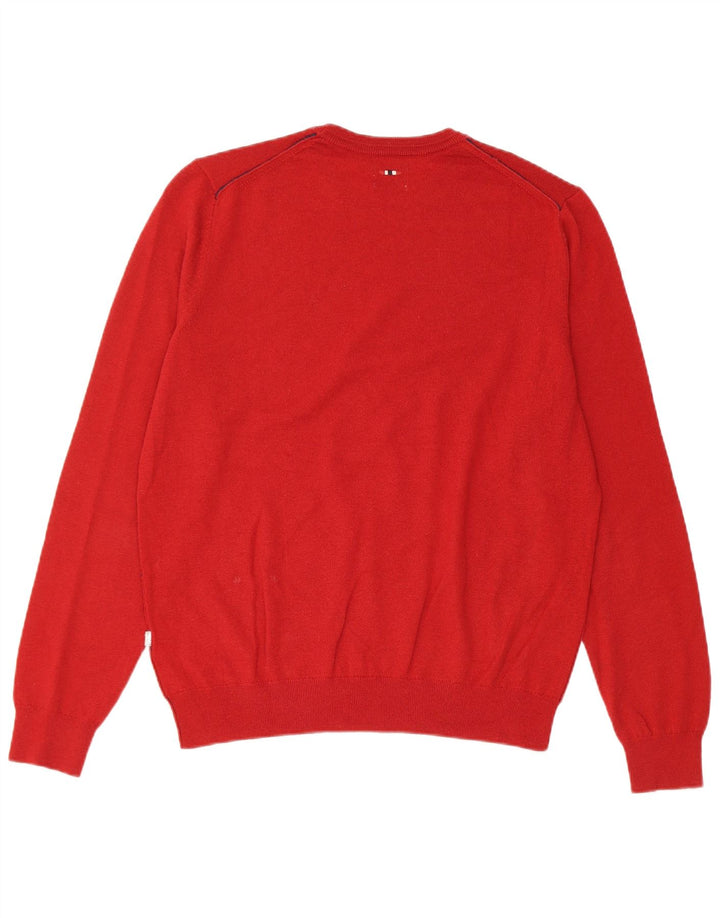 Suéter masculino Napapijri com gola redonda, lã Merino vermelha média