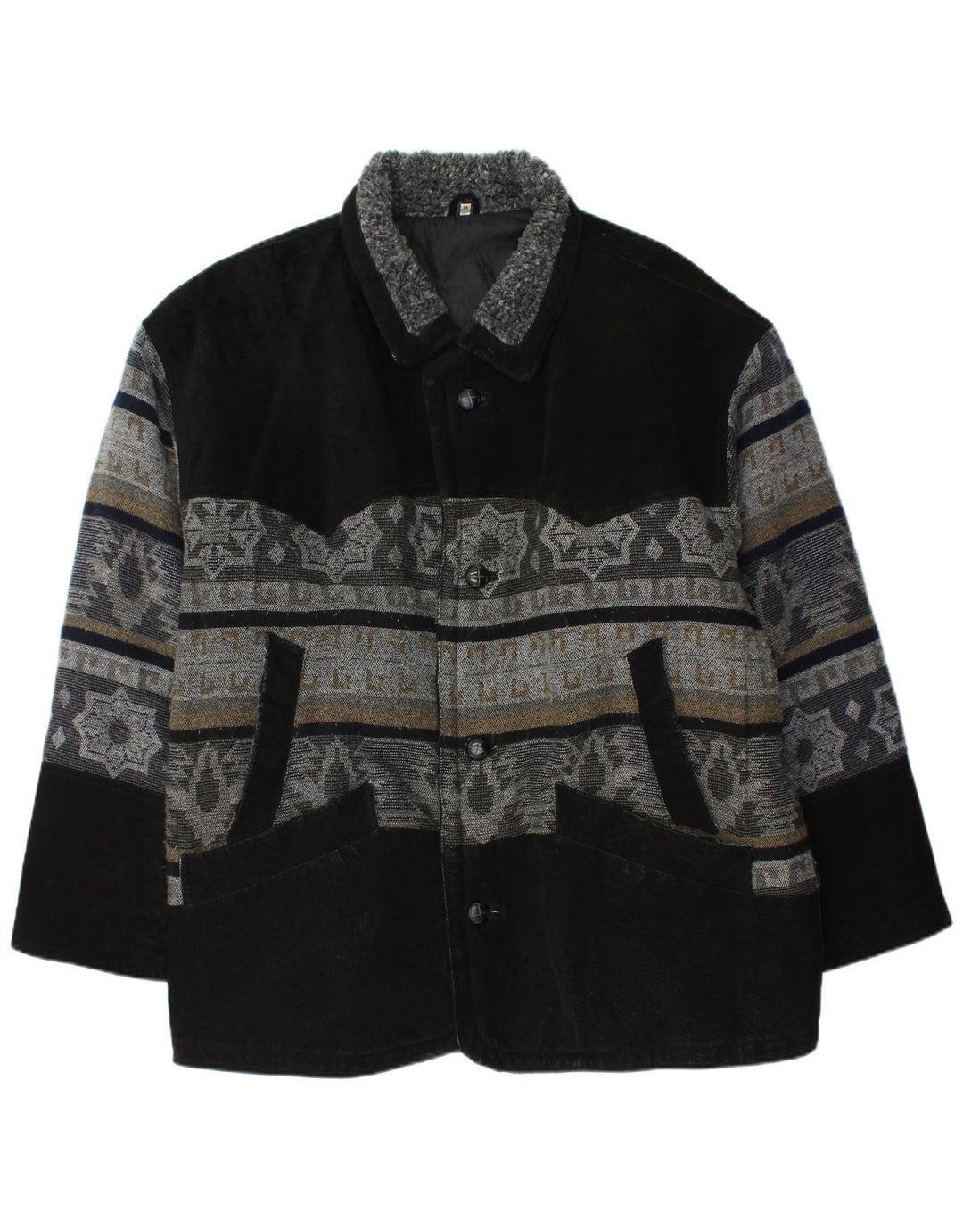 Jaqueta de couro masculina vintage UK 42 XL preta Fair Isle Leather