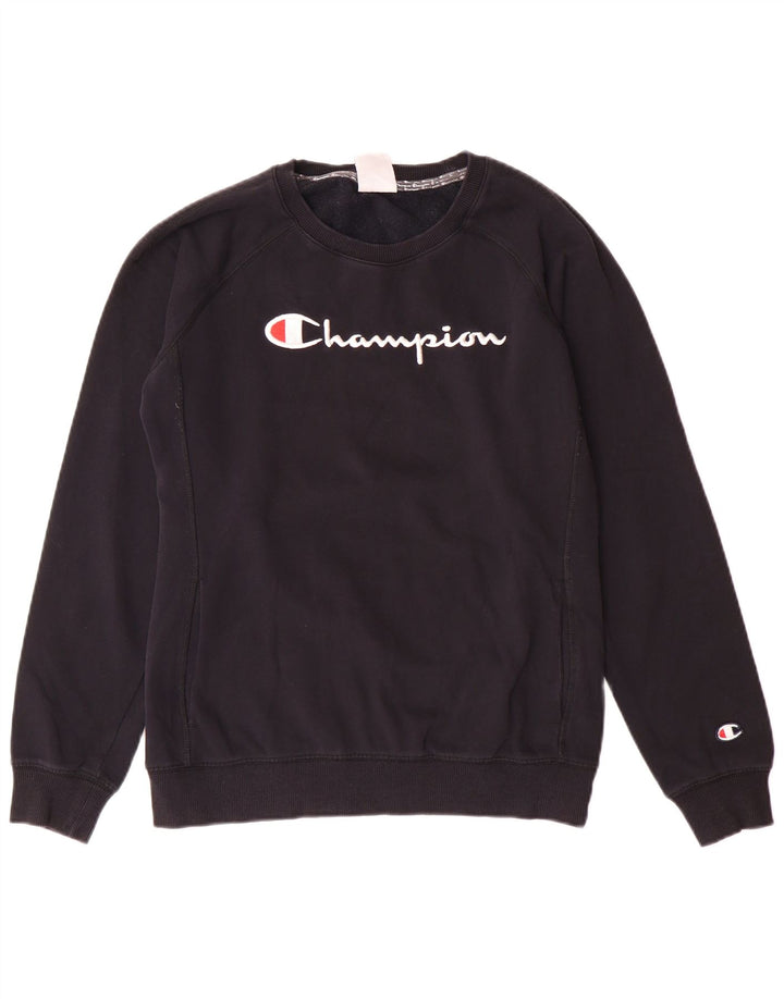 CHAMPION Suéter gráfico feminino com capuz UK 14 médio algodão preto