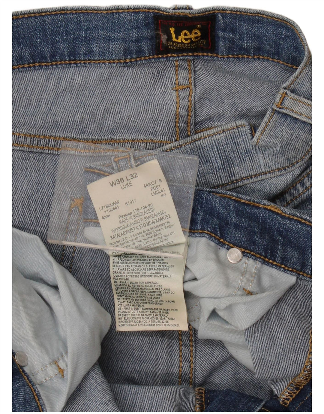 Lee Mens Luke Slim Jeans W36 L32 Azul Algodão