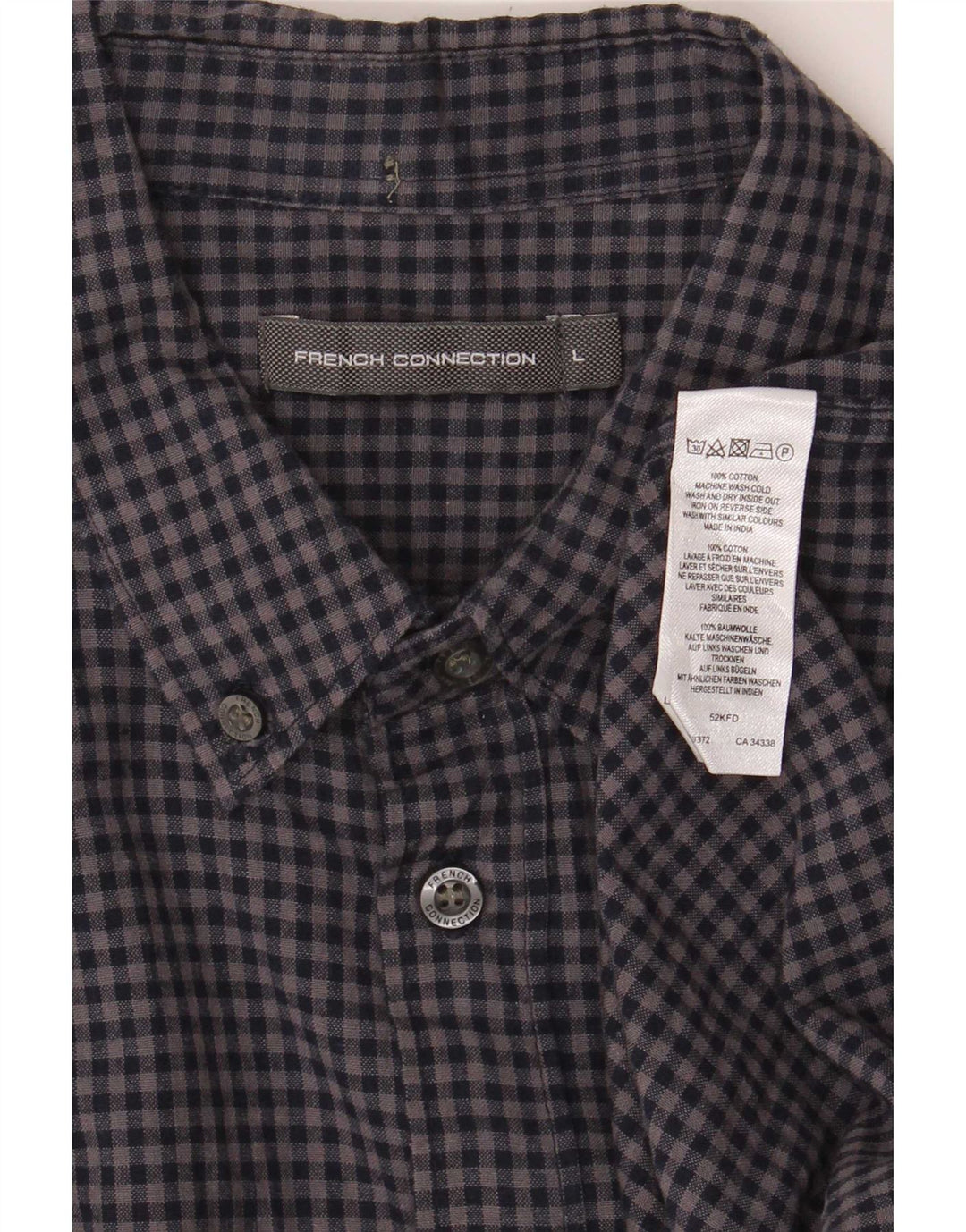 Camisa masculina de flanela French Connection grande algodão guingão azul marinho