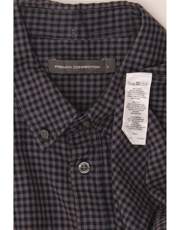 Camisa masculina de flanela French Connection grande algodão guingão azul marinho